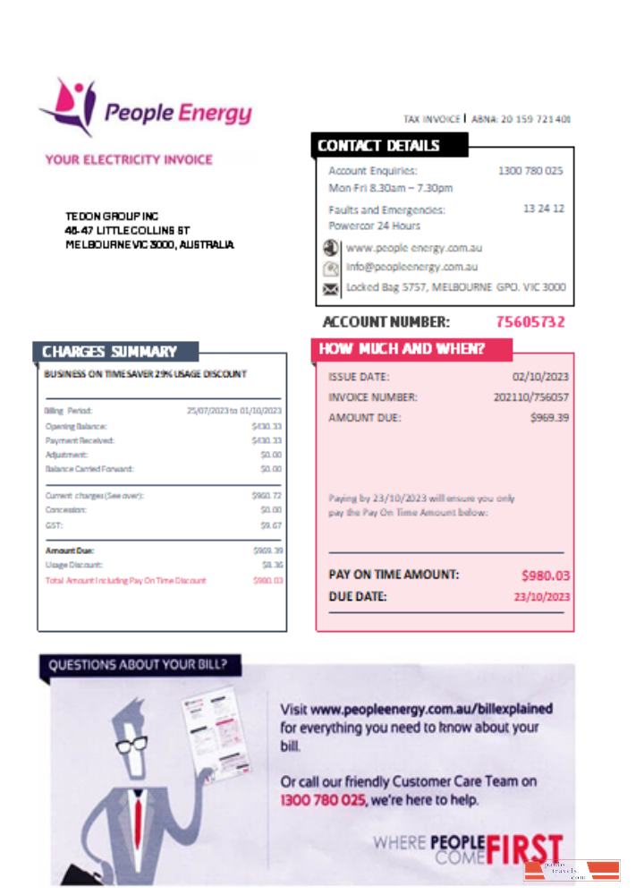 People Energy electricity utility business bill, SCR PSD template